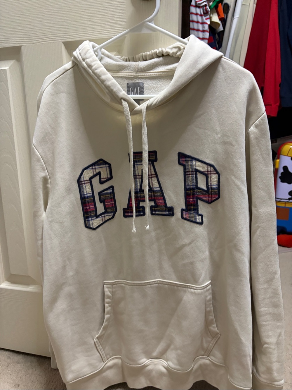 GAP  Cream Hoodie with Plaid Logo